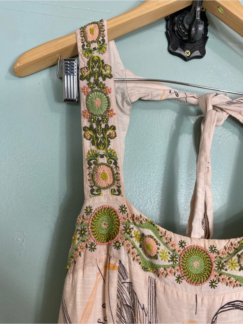Anthropologie Square Neck Floral Embroidered Beaded Maxi Dress XL Sundress - Picture 6 of 11